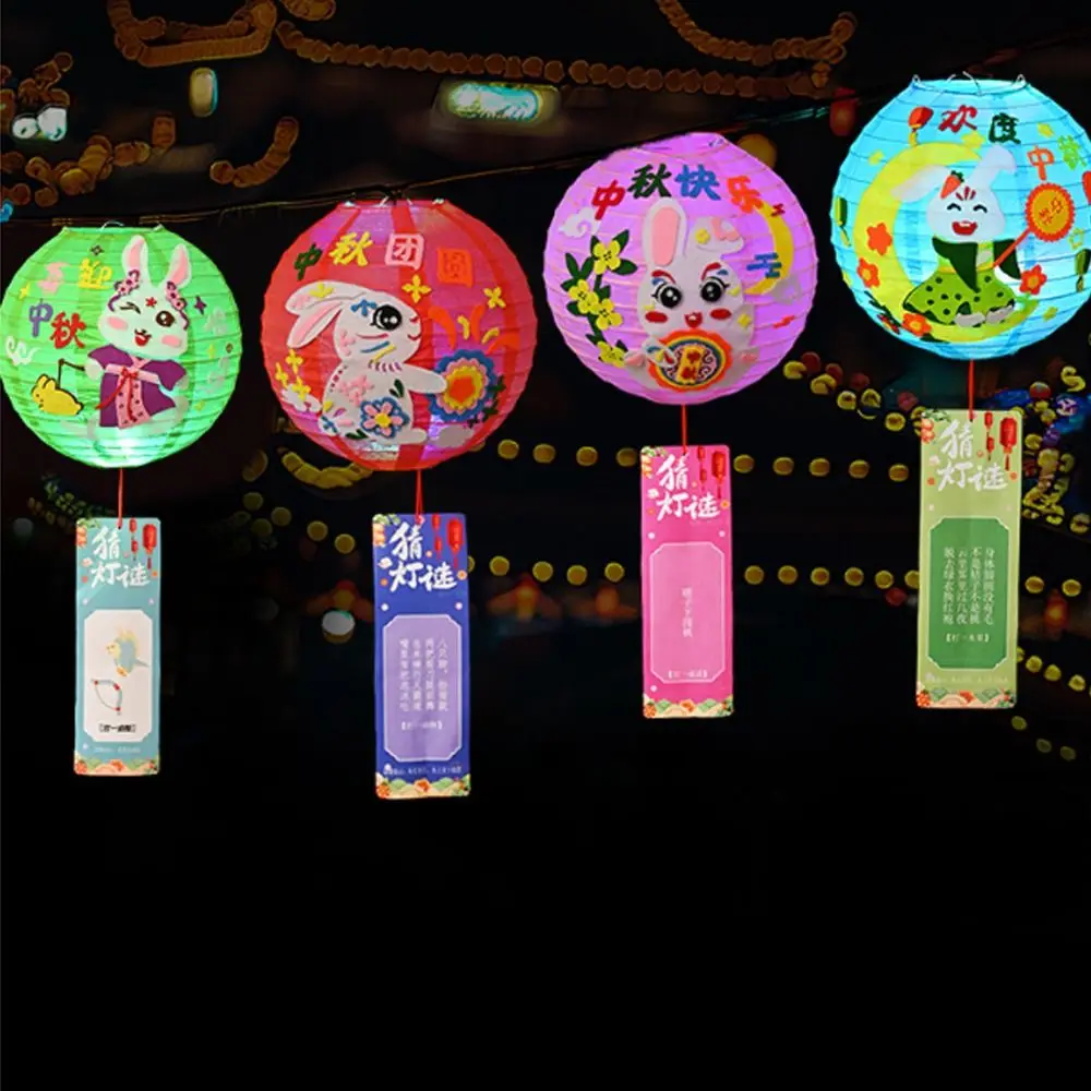 

Cartoon Chinese Rabbit Lantern Traditional Blessing LED Lantern Toys Portable Handmade Handheld Paper Lamp Mid-Autumn Festival