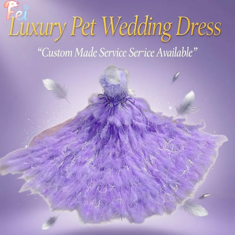 

Elegant Violet Feather & Sequin Dog Dress – Luxury Trailing Gown for Small Dogs, Perfect for Special Occasions & Halloween