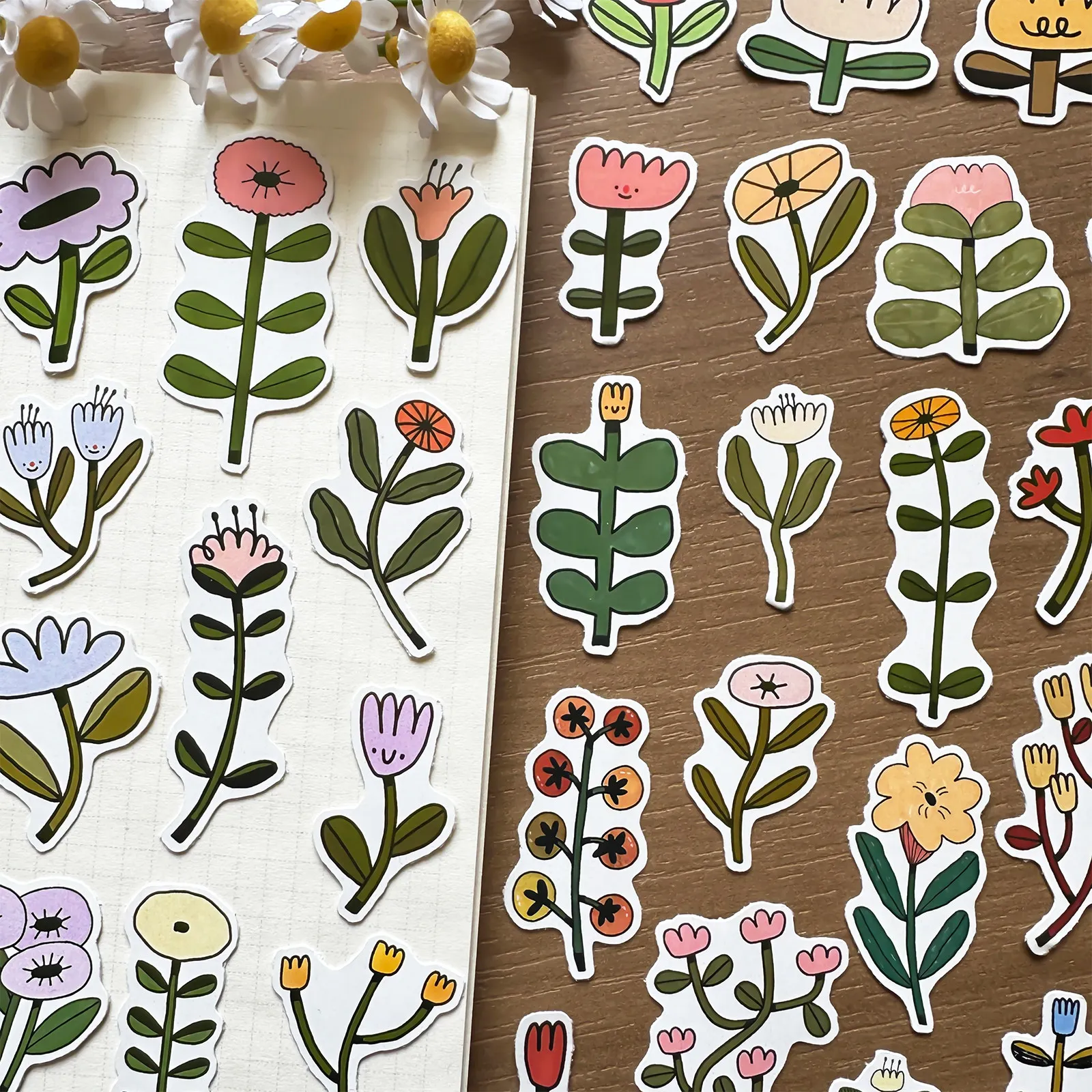

INS Style Hand Drawn Plant Flower Cartoon Stickers Basic Decorative Decals for DIY Journal Hand Account Scrapbook