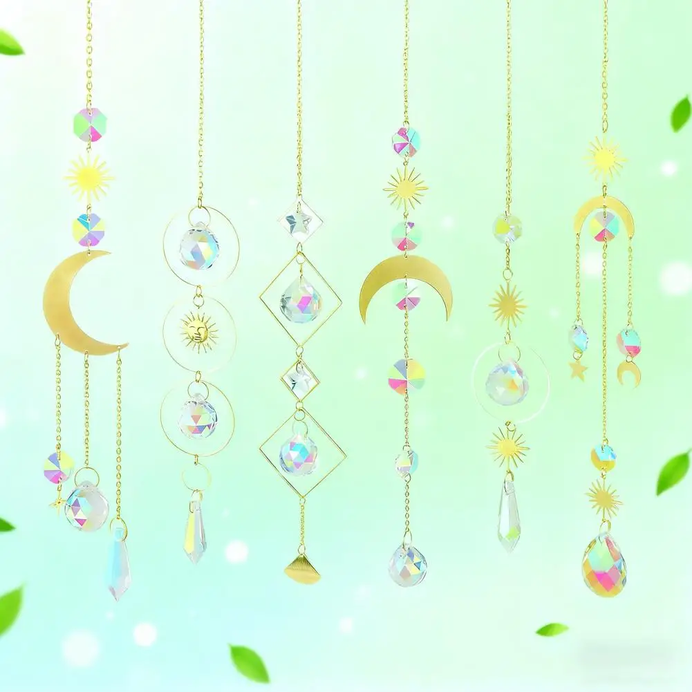 Window Prism Decoration Faux Suncatcher Ornament Sun Moon Star Prism Pendant Indoor Outdoor Garden Wind Chime Rainbow Maker