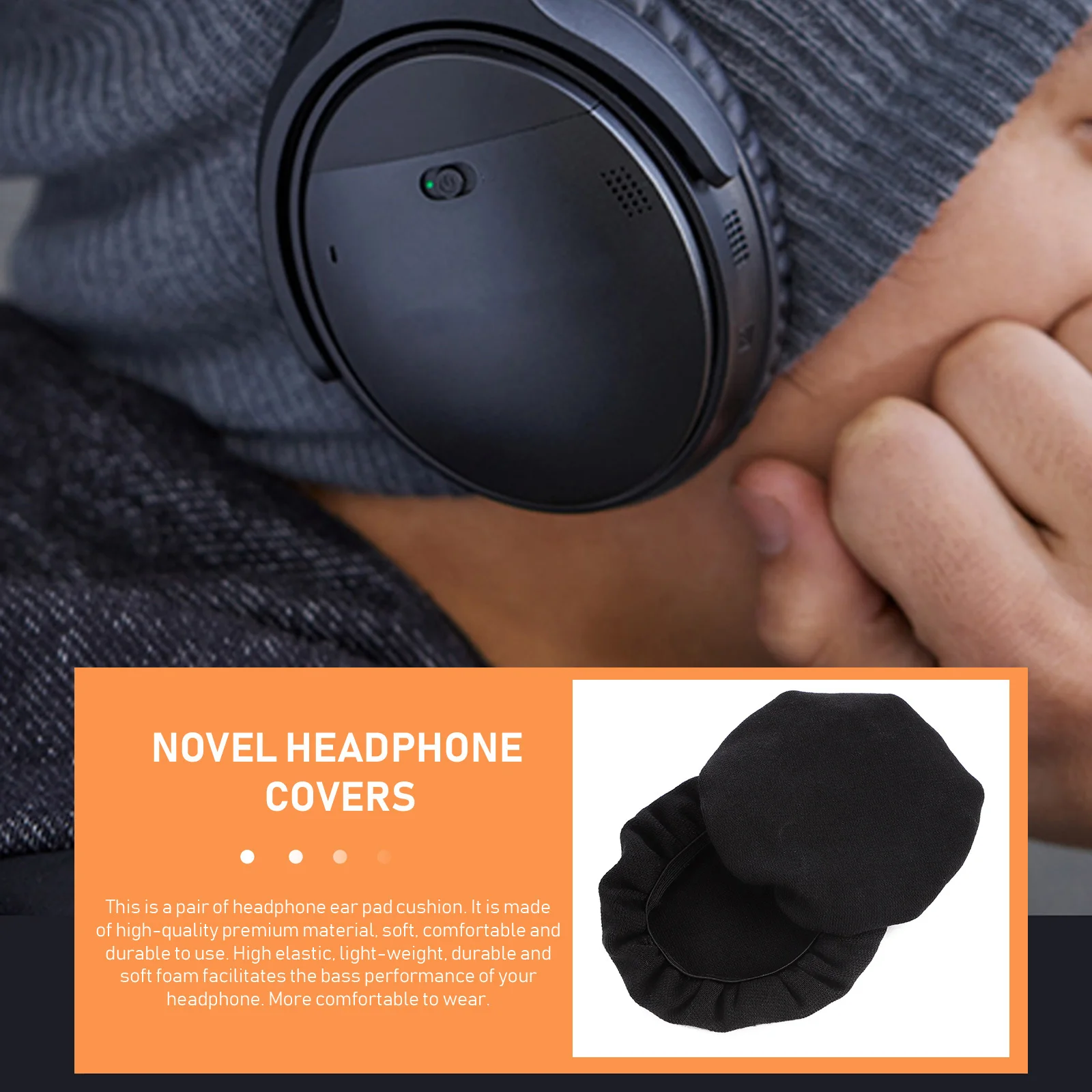 

4 Pcs Headphone Covers Black Large Size Dustproof Washable Cloth Ear Cup Covers Stretchable Hygienic Protective