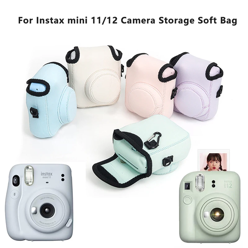 Do aparatu Instax Mini 11/12 Pokrowiec ochronny z regulowanym paskiem Miękki, odporny na wstrząsy futerał na aparat błyskawiczny Torba do