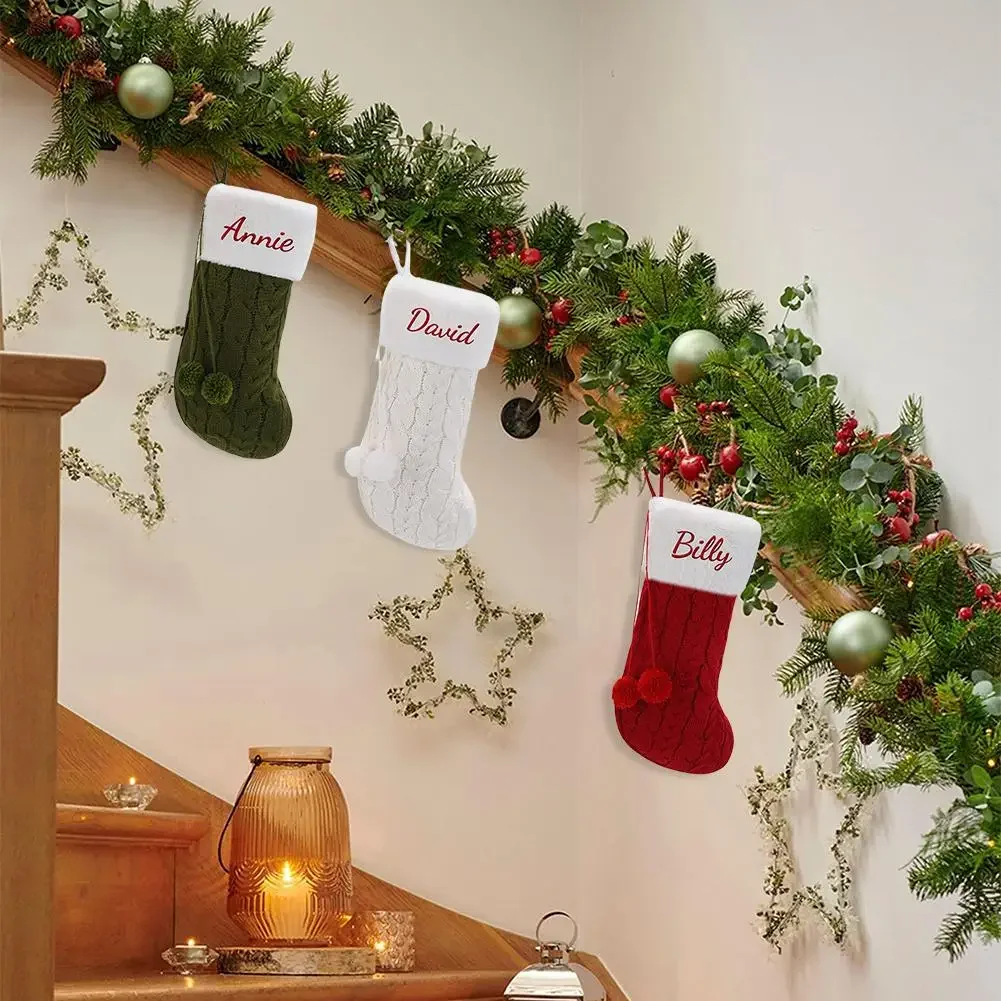 カスタマイズされた刺繍入りクリスマスストッキング,ペンダント付きモノグラム,ギフト,大容量