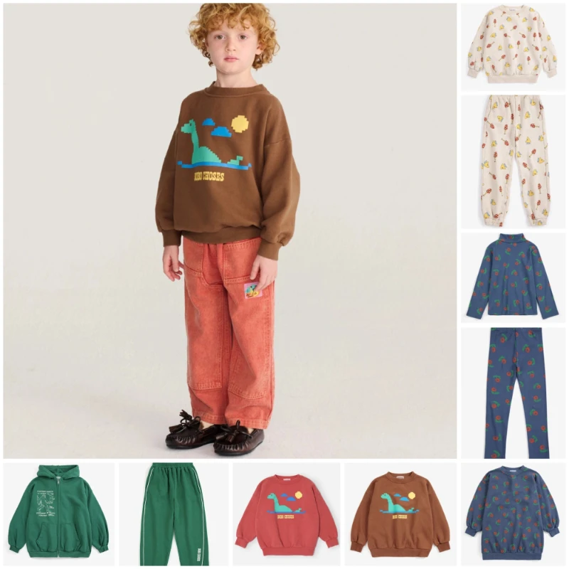 2026 Autumn Winter 26BC Children's Fleece-Lined Cartoon Set – Hooded Jacket Sweatshirt and Jogger Pants 3-Piece Track Suit