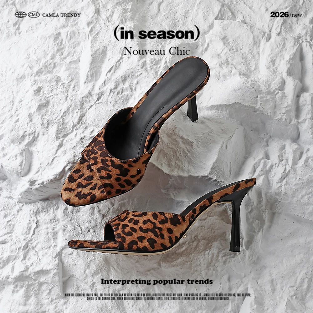 

Women's Summer Sandals Sexy Leopard Lady Pumps And Heels Genuine Leather Peep Toe Dresss Party Wedding Shoes