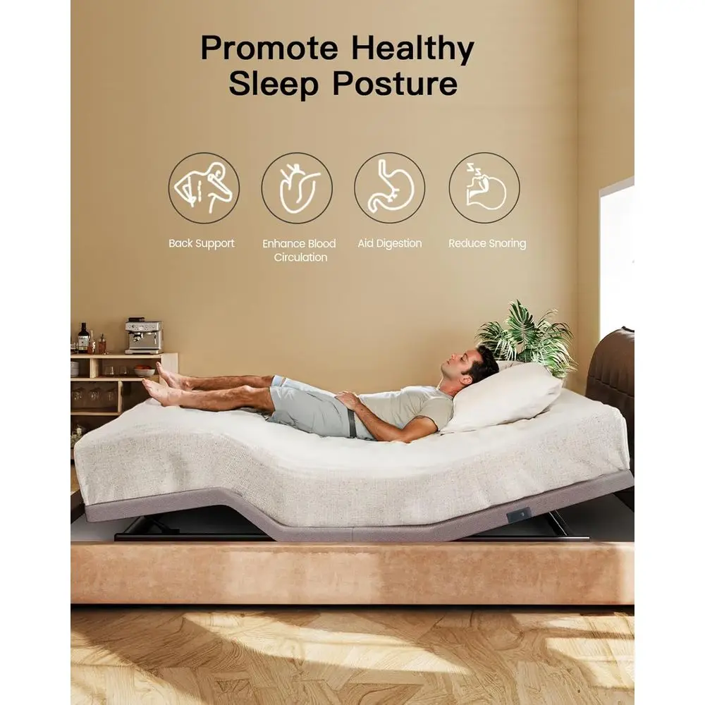 إطار سرير كهربائي قابل للتعديل بحجم كوين أمادا، تصفية صفر، وضع الجاذبية، إمالة الرأس/القدم، 4 منافذ USB، جهاز تحكم عن بعد لاسلكي، سهل