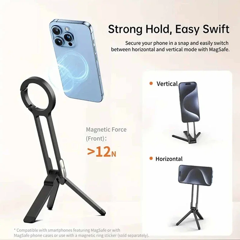 Tripod Ponsel Portabel yang Dapat Disesuaikan dengan Carabiner Magsafe untuk iPhone 12-17 Pro Max - Tripod Magnetik untuk Vlog Luar Ruangan dan Pegangan Tripod Perjalanan