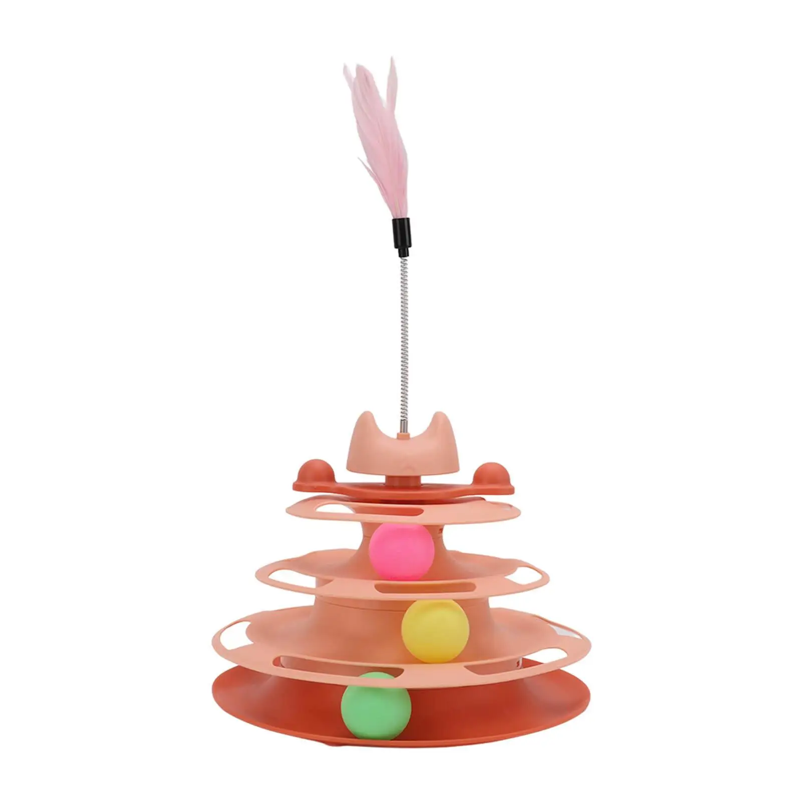 4-Level Interactive Cat Turntable   with Feather  - Fun Kitten Track  Exercise Pet Supplies
