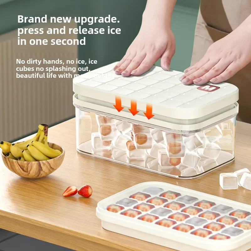 28 Cell Creative Ice Ball Maker Press Type Ice Cube Mold with Lid Freezer Safe PE Ice Tray for Refrigerator