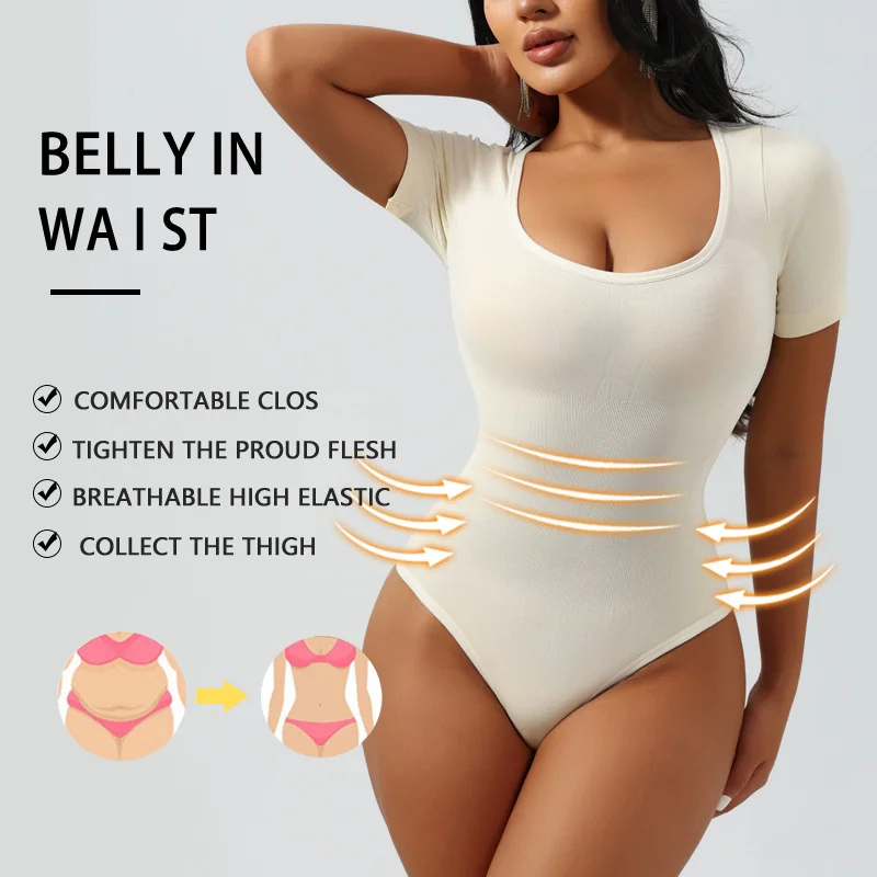 Bodysuit for Women Scoop Neck Short Sleeve Tops Basic BodySuits Shirts Leotards for Womens Jumpsuit