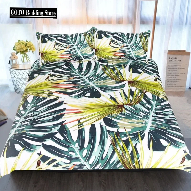 

Print Banana Leaves Bedding Set Tropical Rain Forest Duvet Cover Sets 3 Pcs Super King Queen Home Textiles Bedclothes 228x228