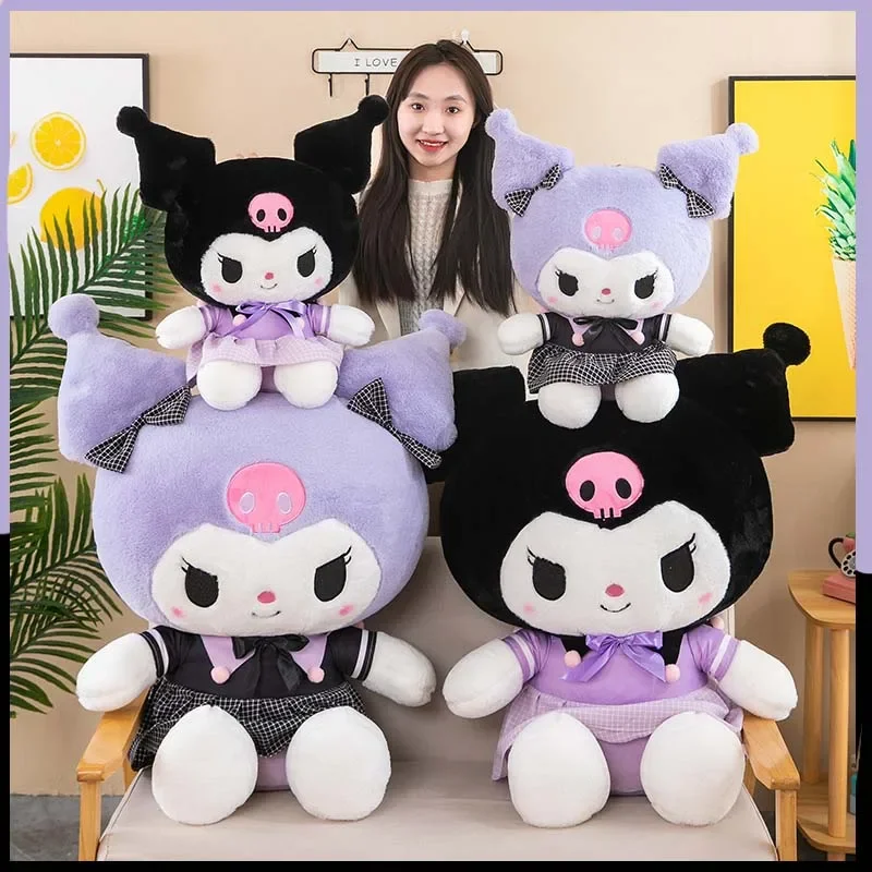 Sanrio Kuromi Plush Toys Kawaii Anime Plushie Dolls Plaid Skirt Kuromi 35-85cm Soft Stuffed Pillow Christmas Gifts for Childrens