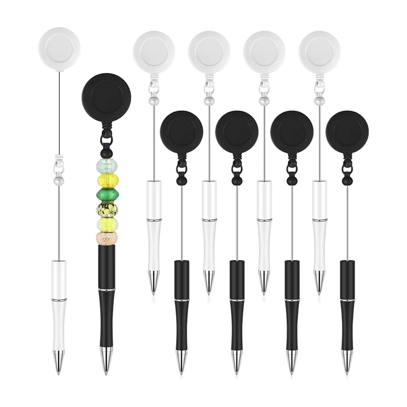 Bolígrafos de cuentas de piezas para estudiantes, bolígrafo de tinta negra, bolígrafo retráctil DIY, carrete de insignia, Escuela para profesores, 10 unidades