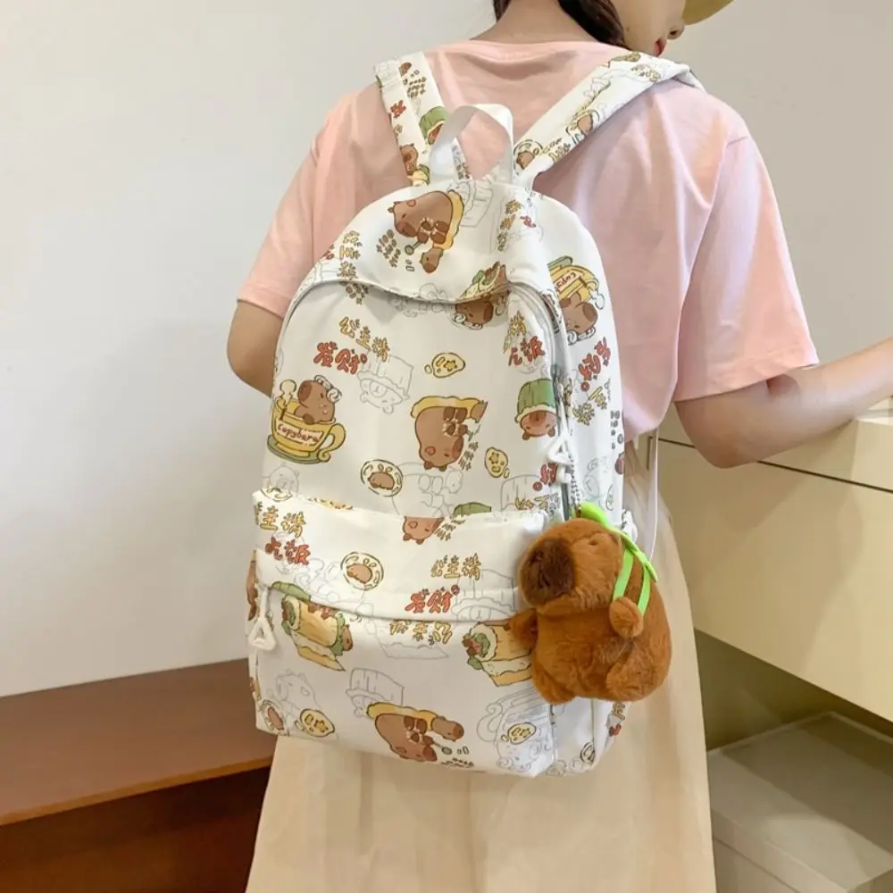 Sac à dos Capybara de grande capacité pour étudiants, sac à dos d'animal de dessin animé avec pendentif, sac d'école de style coréen, mignon