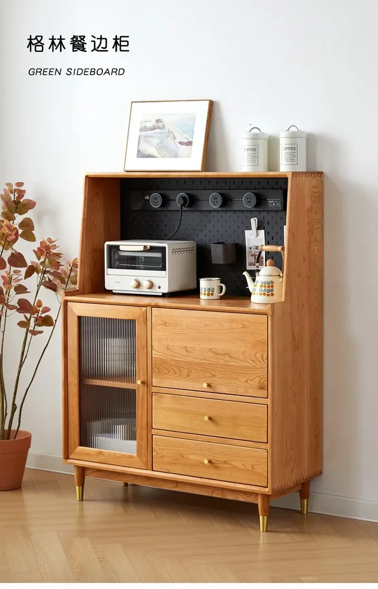 Nordic solid wood dining side cabinet Japanese cherry wood side cabinet white oak light luxury tea