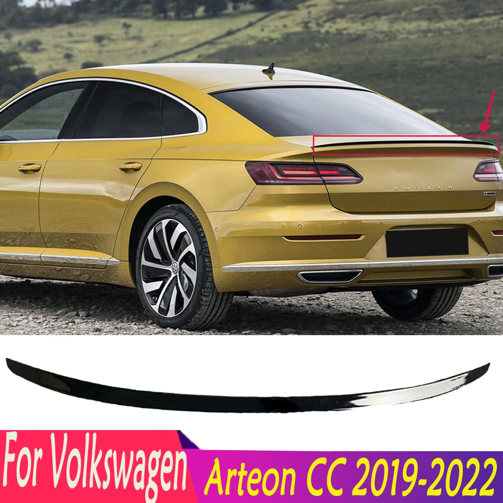 

For Volkswagen Arteon CC 2019-2022 High Quality ABS Glossy Black Carbon Fiber Look Rear Spoiler Wing Rear Trunk Lip Spoiler