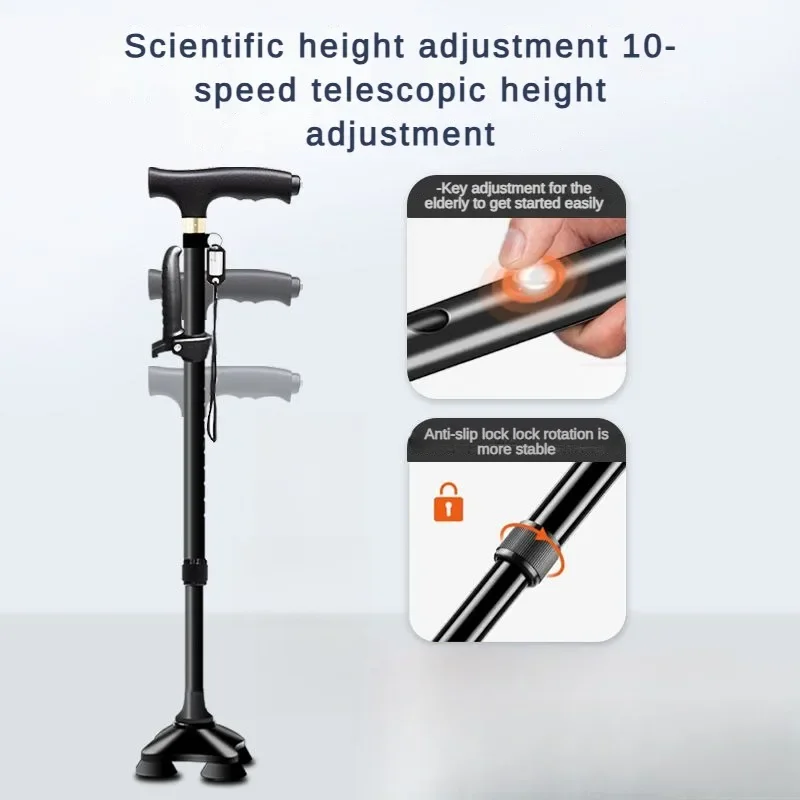 

LED Light Folding Walking Stick Adjustable Height Anti-Slip Collapsible Crutch Walking Cane for Elderly Lightweight Men's Crutch