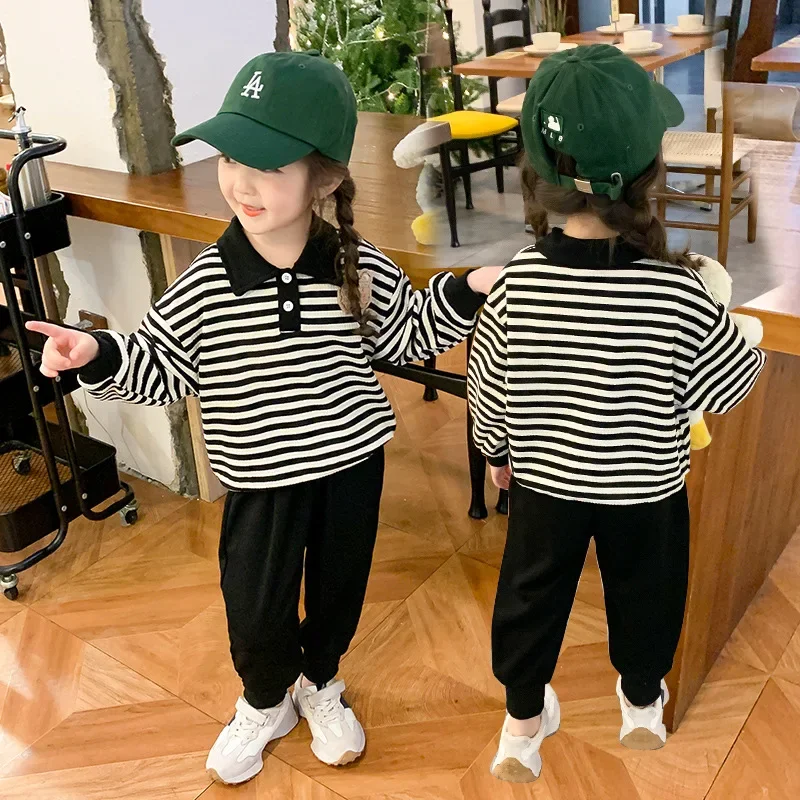 2023 Autumn Sister and Brother Matching Outfits Baby Girl Long Sleeve Dress Boys Top Pants Two Piece Sets Korean Childen Clothes