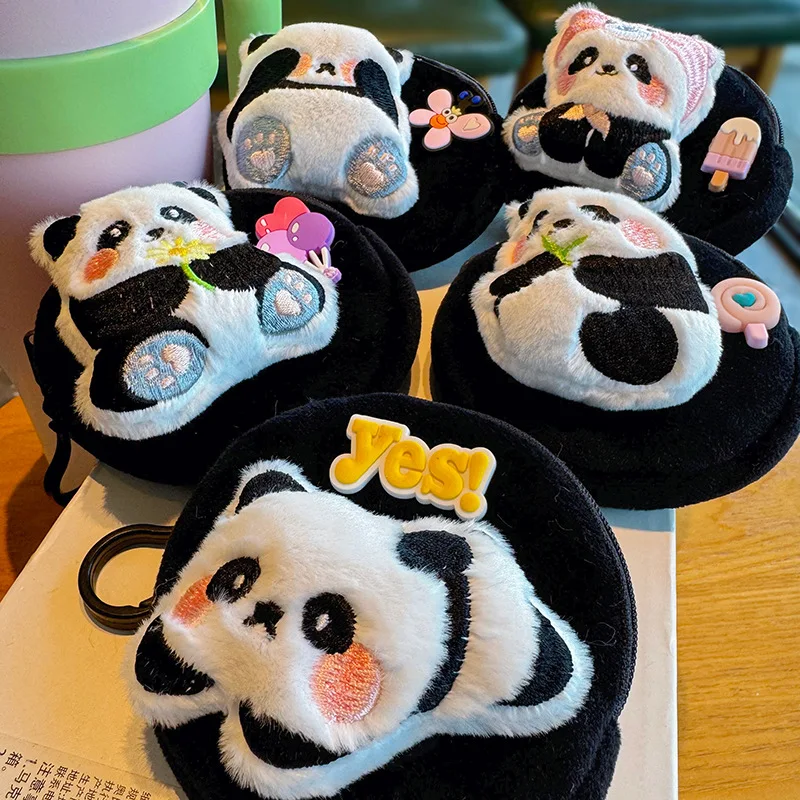 Cute Cartoon Panda Coin Purse Toy Children Creative Plush Doll Hanging Accessories Coins Earphone Storage Bag Key Card Small Bag