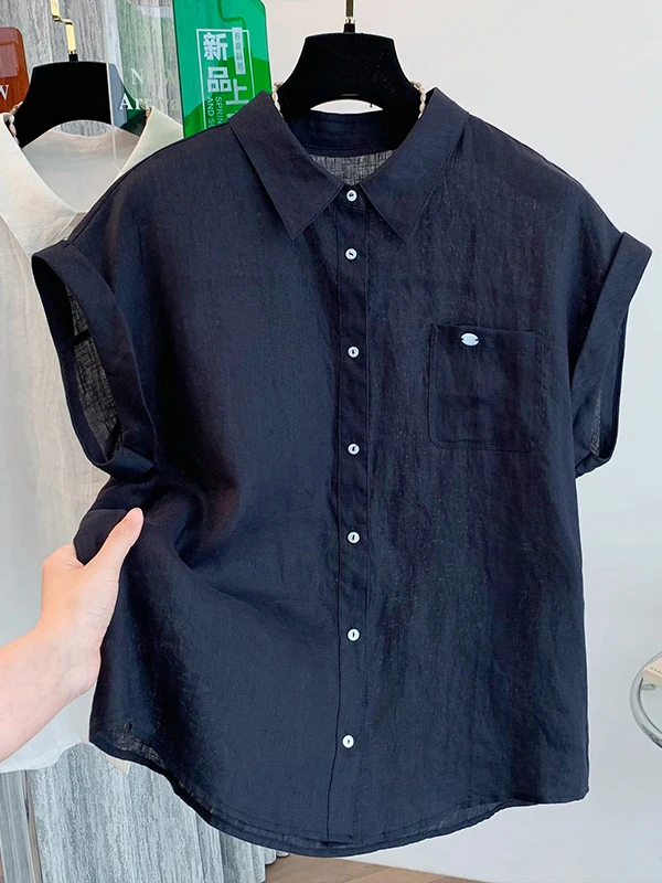 Csa de Linho de Manga Curta com Design Único para Mulheres, Estilo Fino de Verão, Csa E, Moda Casual para Trabalho