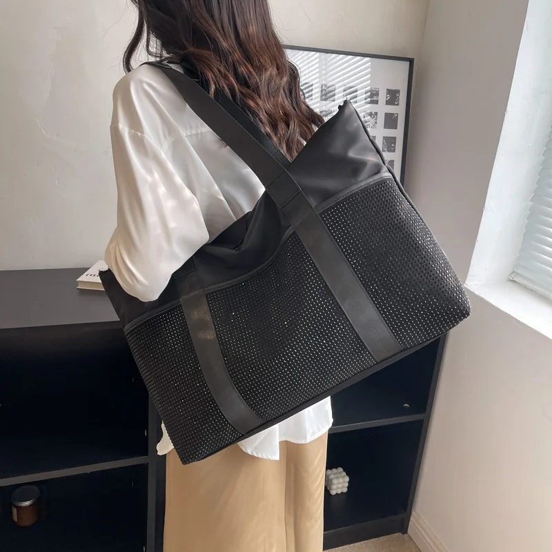 Tiptoegirls Bright Rhinestone Casual Women Totes High Quality Nylon Hand Bag Female Travel Shopping Working Shoulder Bags 2023