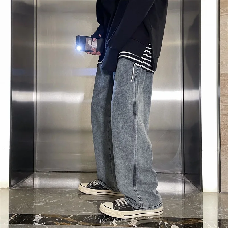 Straight Casual Jeans Men Simple Daily Streetwear Loose Trousers Mens Wide Leg Harem Pants Spring Autumn Korean Fashion Jeans