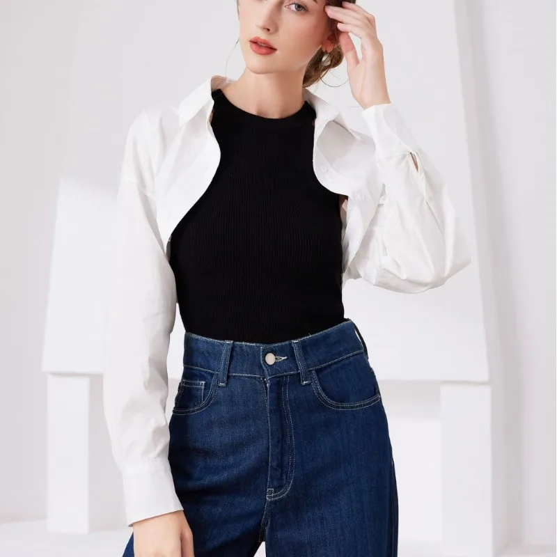 1 Pc Long-sleeved Casual Shirt Women's Blouse Outerwear with Shawl Korean-style Sweet and Cool Short Top