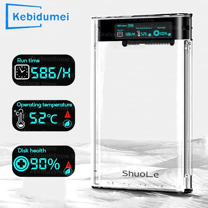 External HDD Case 5Gbps 2.5 Inch Transparent USB Hard Disk Case Drive Enclosure SATA HDD SSD Storage Case With Digital Display