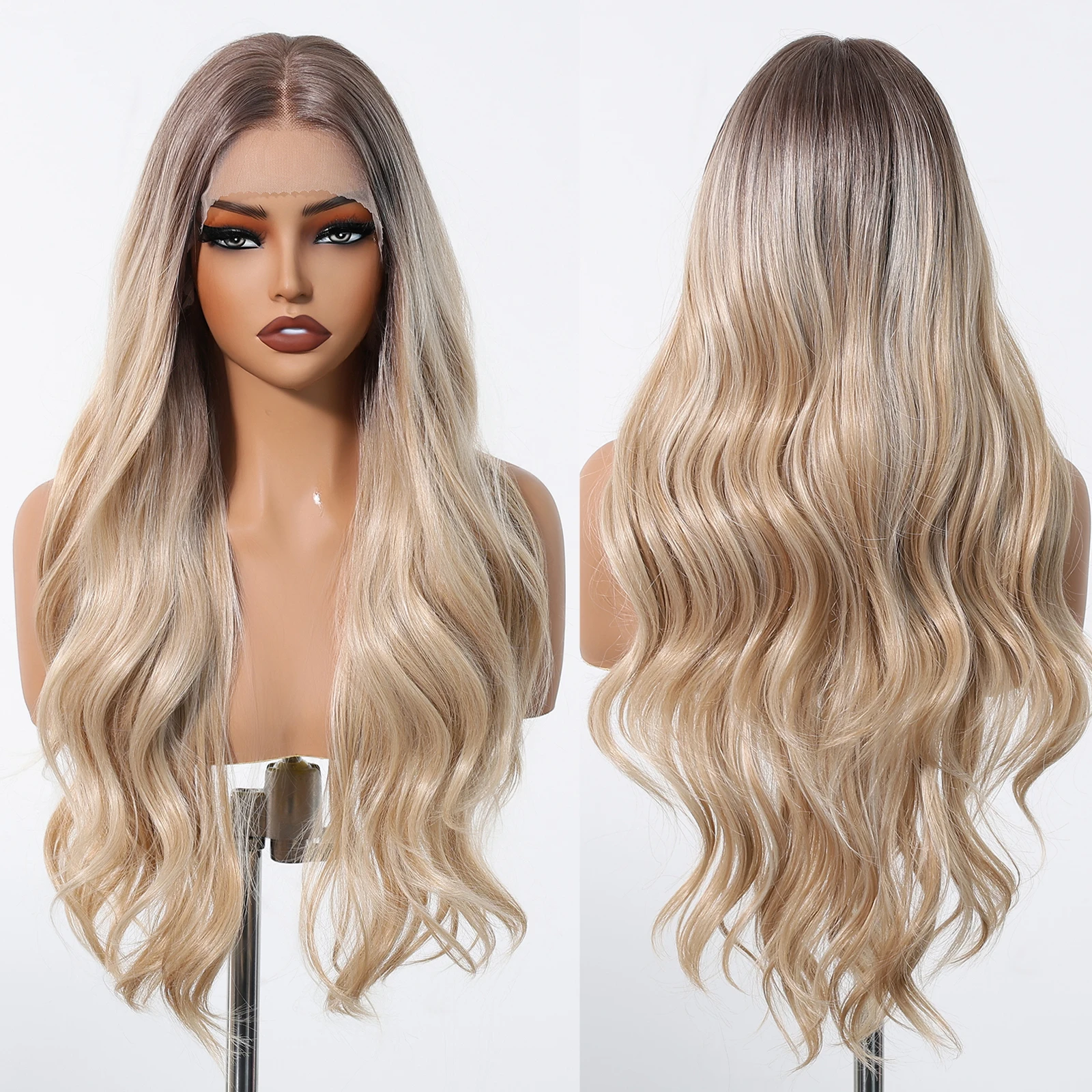 13*6 Transparent Lace Frontal Wigs Long Body Wave Brown Blonde Ombre Loose Wave Wig for White Women Daily Use Wig Heat Resistant