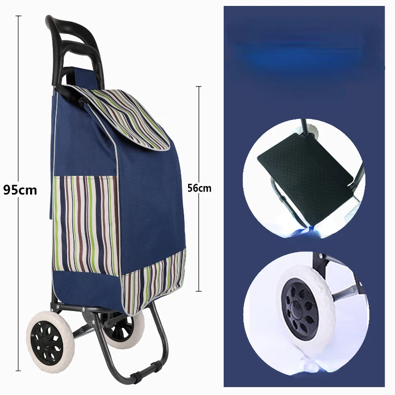 Foldable Shopping Cart with Wheels for Elderly, Lightweight Portable Grocery Bag for Stairs, Shopping Trolley with Handle