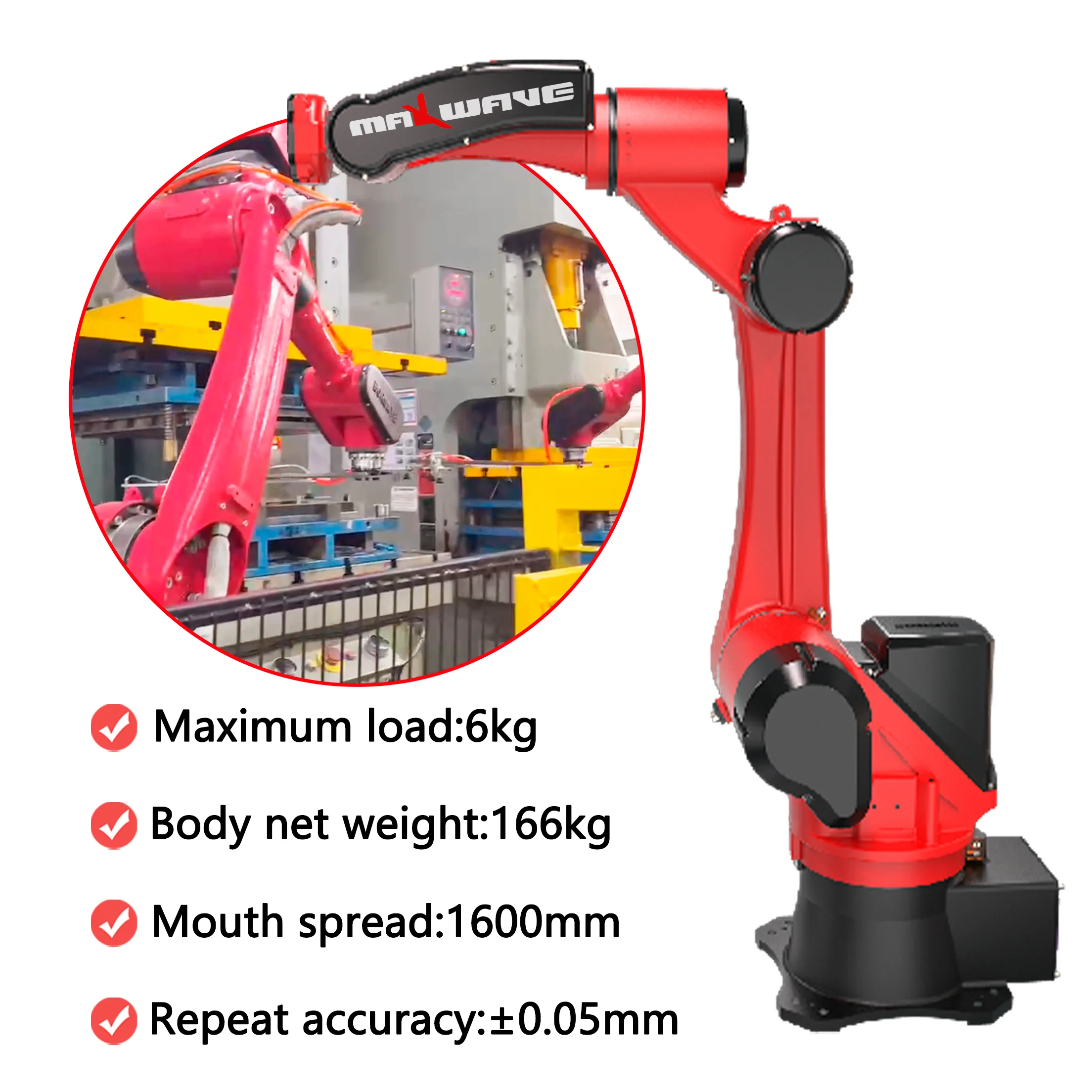 Hot Selling 20KG Payload 1850mm Reach Easy to Operate 6 Axis Articulated Industrial Robot Arm for Loading CNC Machine