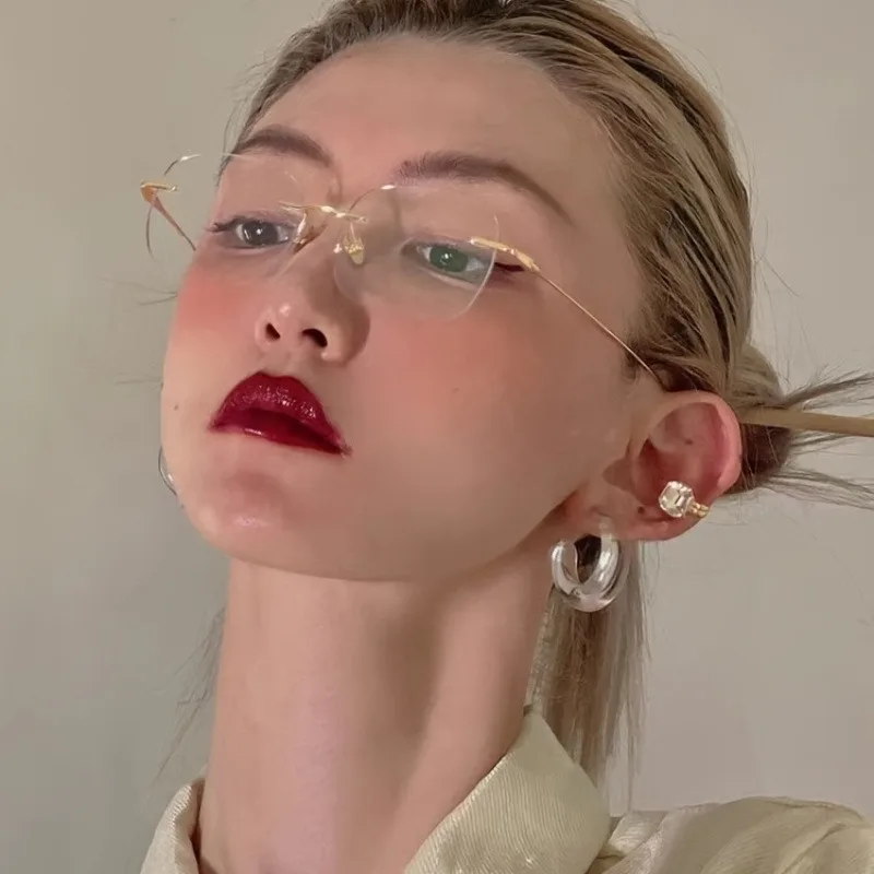 

Frameless Fashionable Pure Desire Wind Resistantx Blue Light Resistant Plain Looking Slimming High-end Metal Glasses Suitable