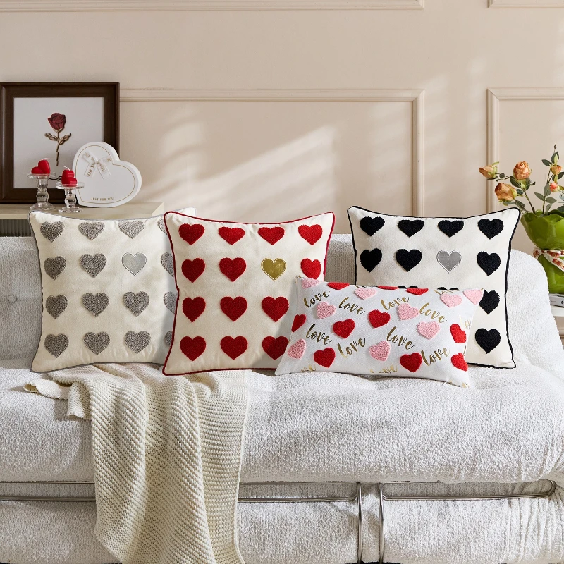 30x50/45X45CM Pink Throw Pillow Cover Couple Love Embroidery Stamping Waist Cushion Cover Decor Home Decorative Pillowcase