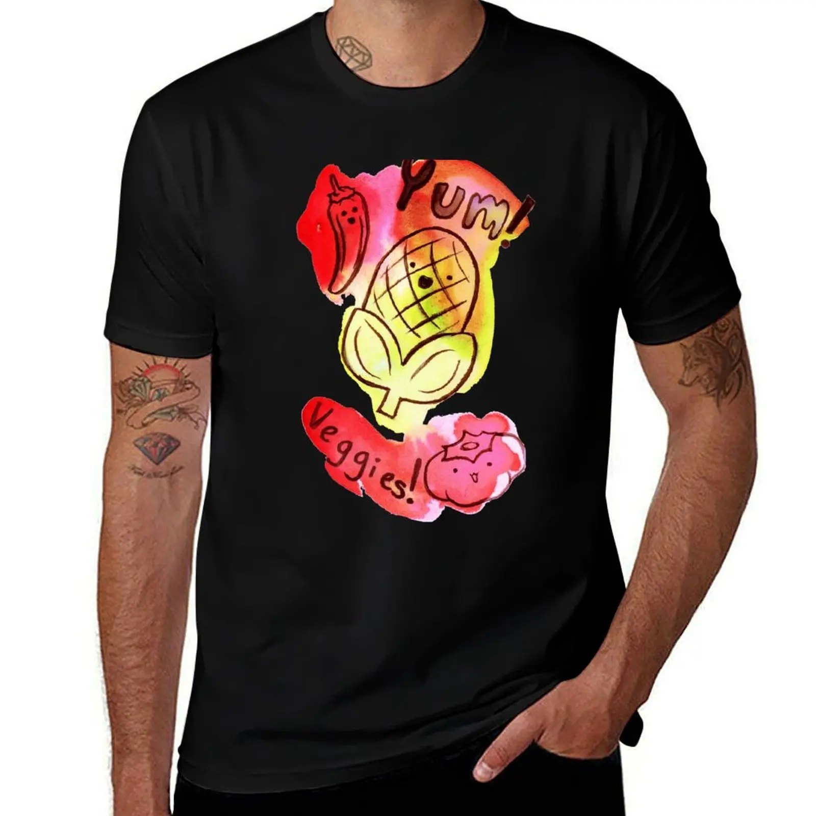 Yum! Veggies! watercolor T-Shirt Fashion Print Casual Short Sleeve