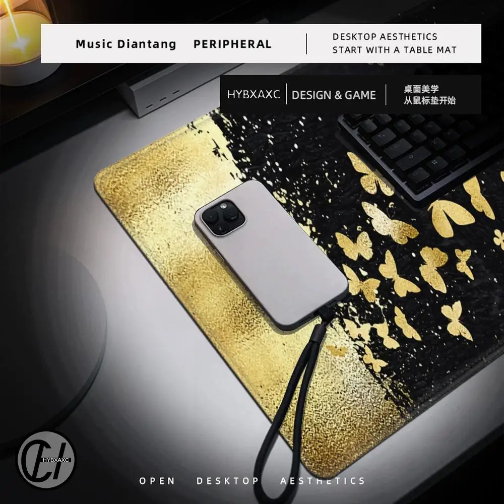 Golden Butterfly Mouse Pad Gamer XL Home Computer Mousepad XXL Desk Mats Office Non-Slip Soft Laptop Mice Pad Desktop Mouse Pad