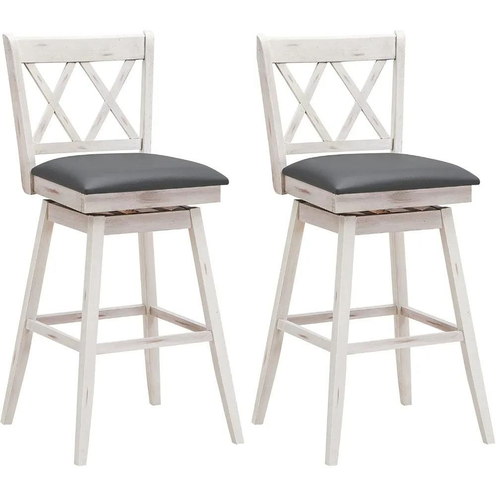 

2 sets of bar stools, 360 ° rotating bar, 29.5-inch high bar stool with foot cushion and ergonomic backrest