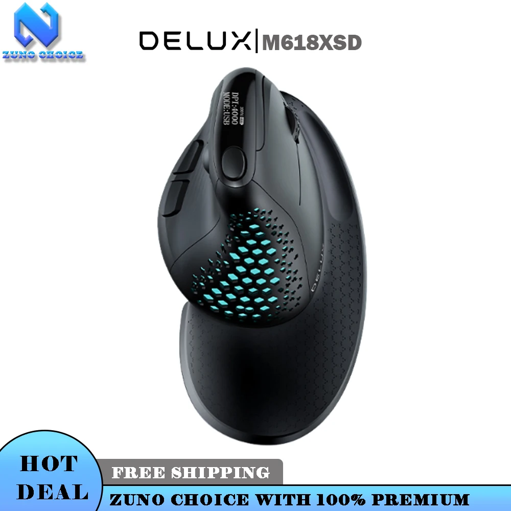 Deluxe Delux M618xsd Three-mode Ergonomic Vertical Mouse OLED Screen RGB