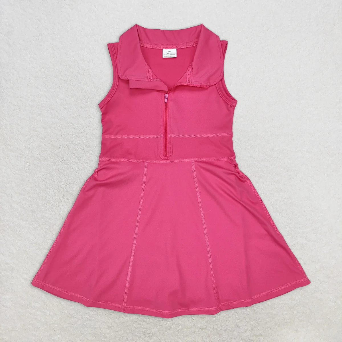 

Baby Girls Dark Pink Athletic Dress Knee Length Sleeveless Zipper Design with Shorts Active Wear for Kids