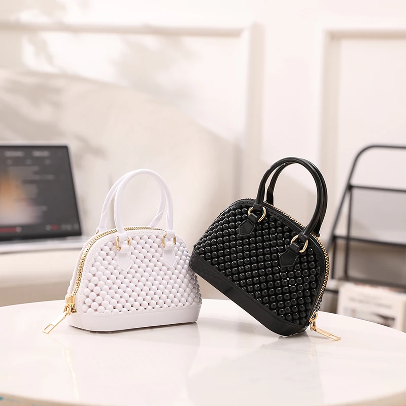 Fashionable New 2024 Summer Transparent Jelly Bag Pearl Beaded Chain Small Bag Single Shoulder Crossbody Bag