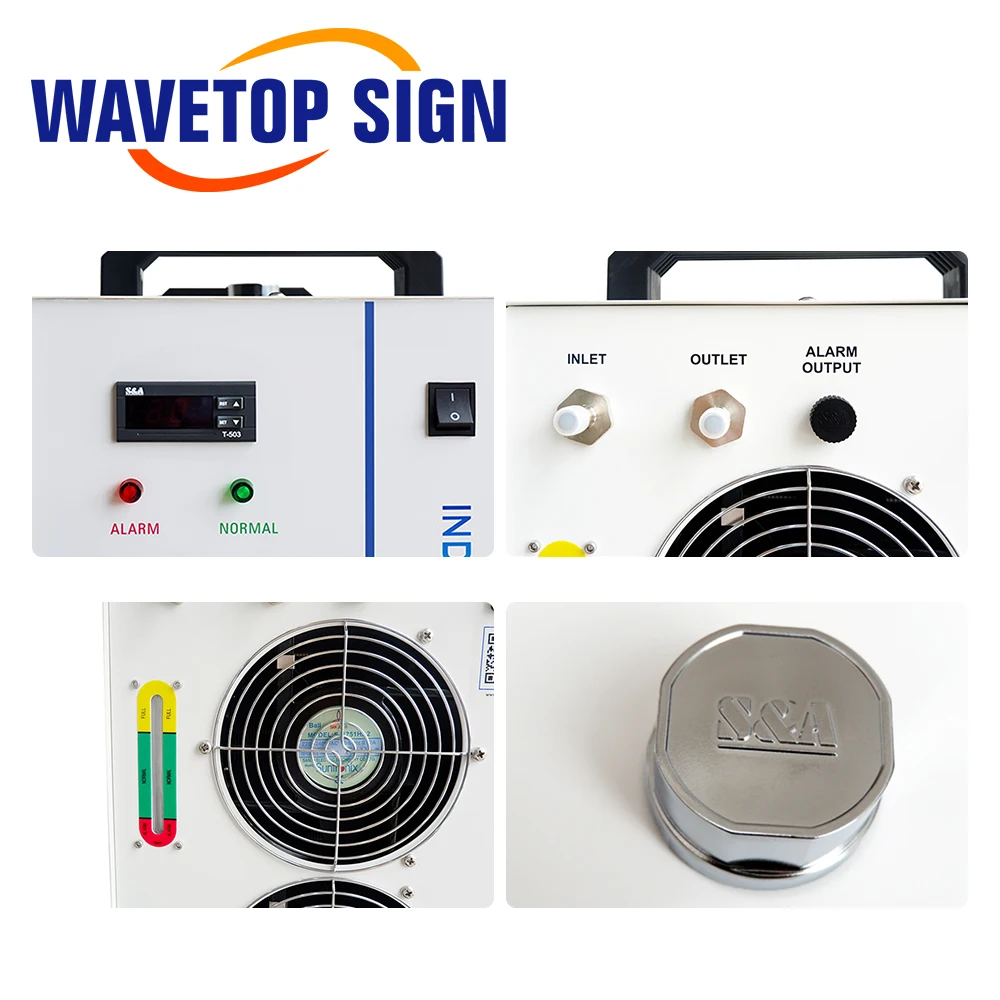 WaveTopSign S & A CW5200 CW5202 صناعة مبرد المياه لآلة قطع النقش بالليزر CO2 تبريد 80 وات 100 وات 150 وات أنبوب ليزر
