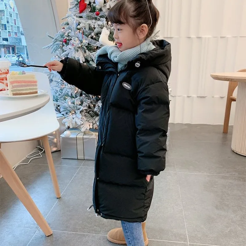 Girls' Winter Cotton Jacket Children's Winter Long Knee Length Boys' 2024 New Korean Long Cotton Jacket