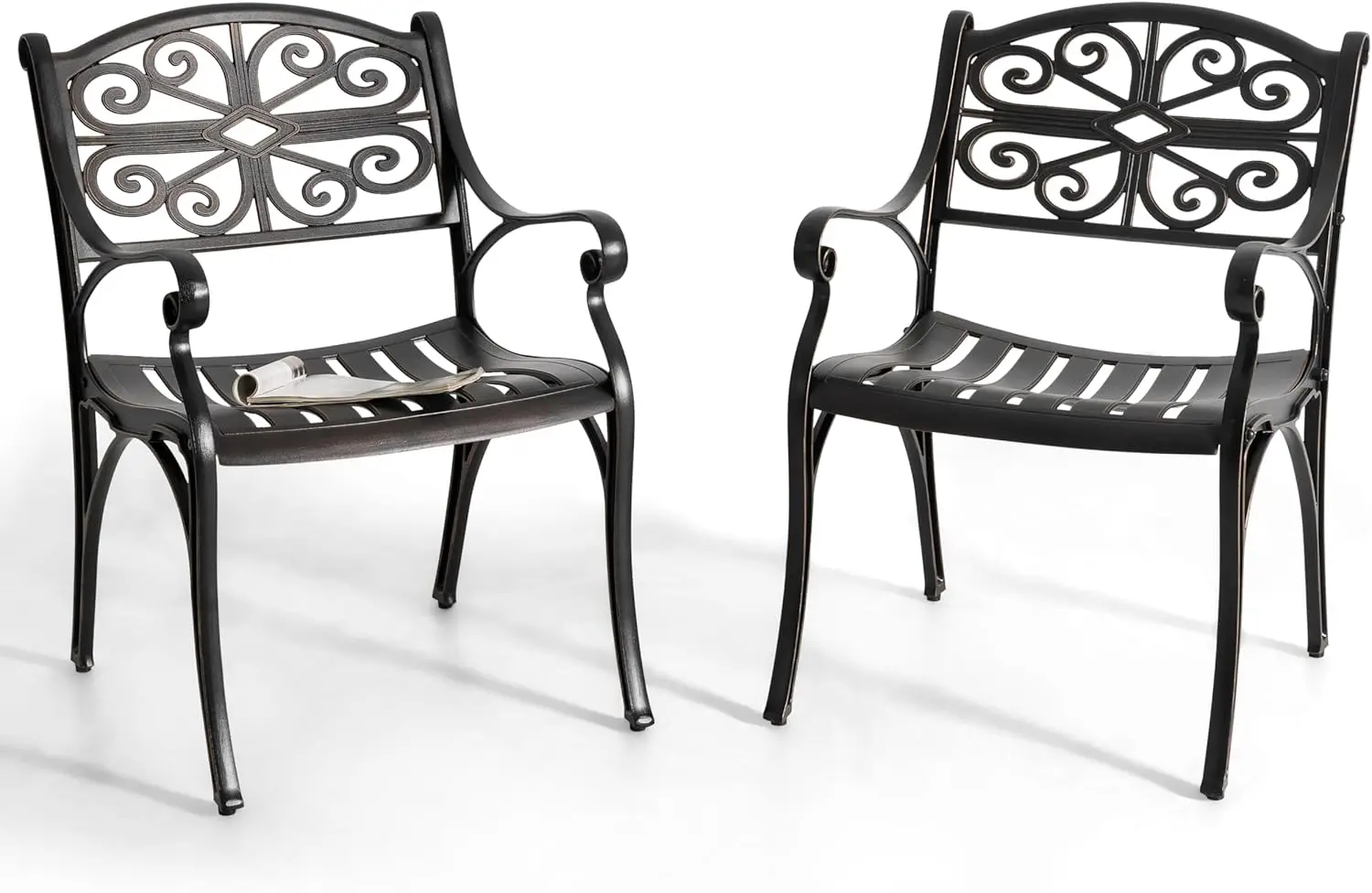 

Set of 2 Cast Aluminum Patio Dining Chairs with Armrests All-Weather Patio Dining Chair with Adjustable Feet Outdoor