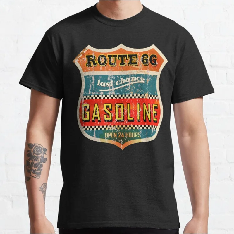 

last change Route 66 Highway Mother Road trip USA Gift T-Shirt for Motorcycle biker 100% Cotton printed Tops Large Size Clothse