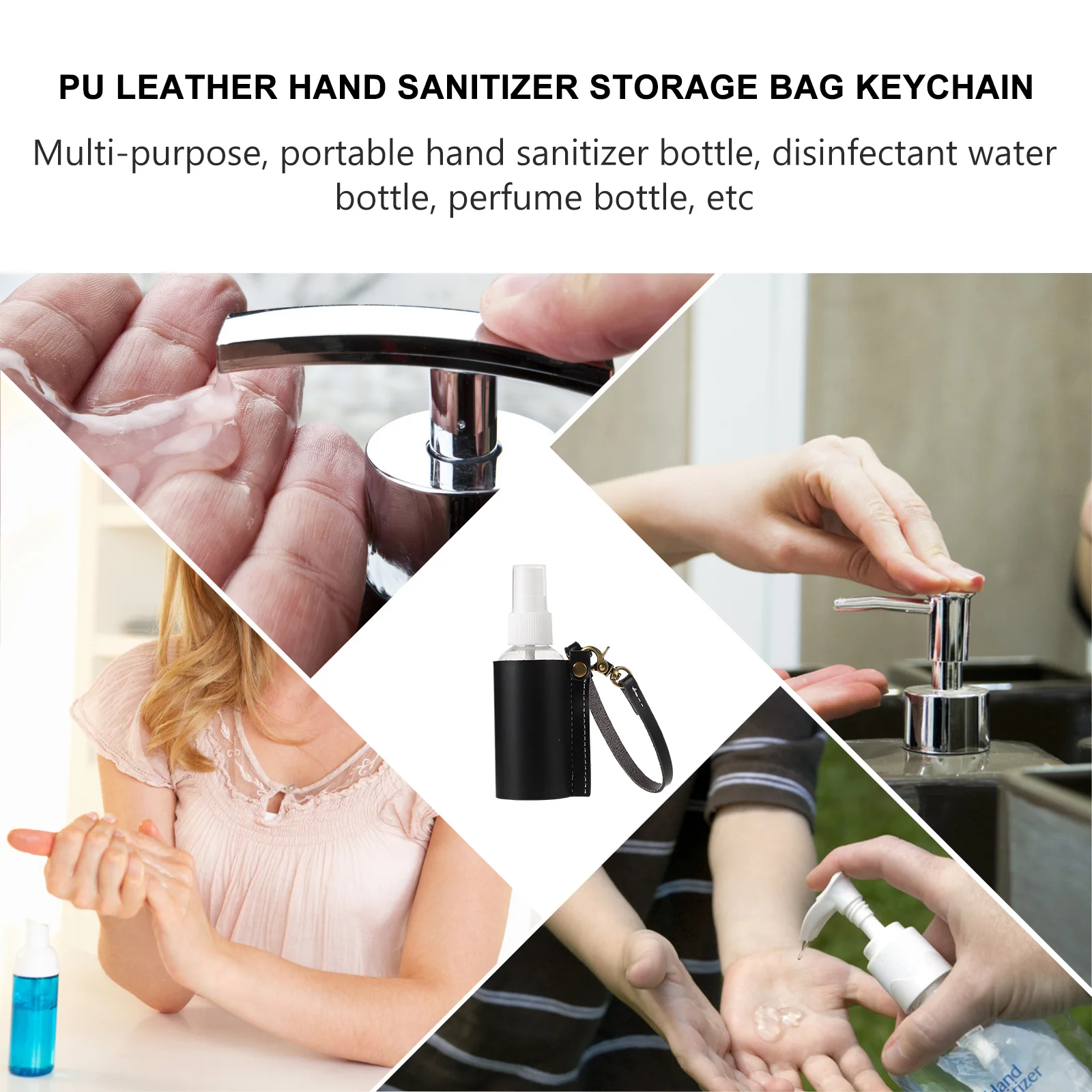 

1 set 60Ml Portable Empty Travel Bottle Keychain Holder Refillable Pu Key Chain Bottles For Hand Lotion Soap