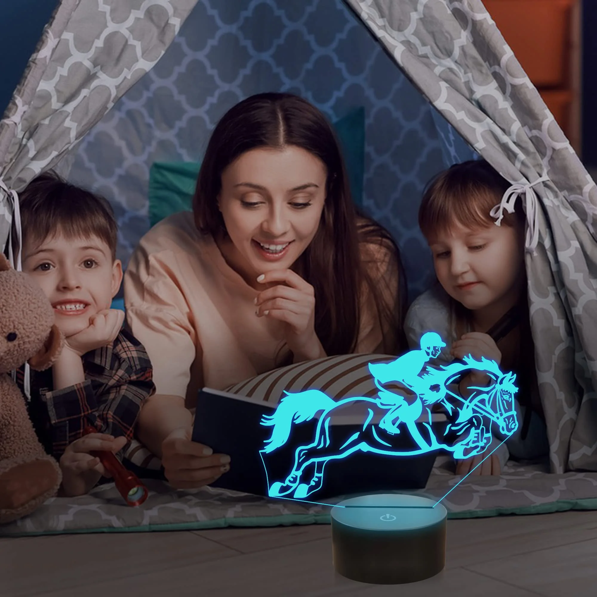 3D Pferderennen Nacht Licht Reiten Lampe mit 16 Farben Fernbedienung Ändern Geburtstag Geschenk Idee für Kinder Jungen und Mädchen