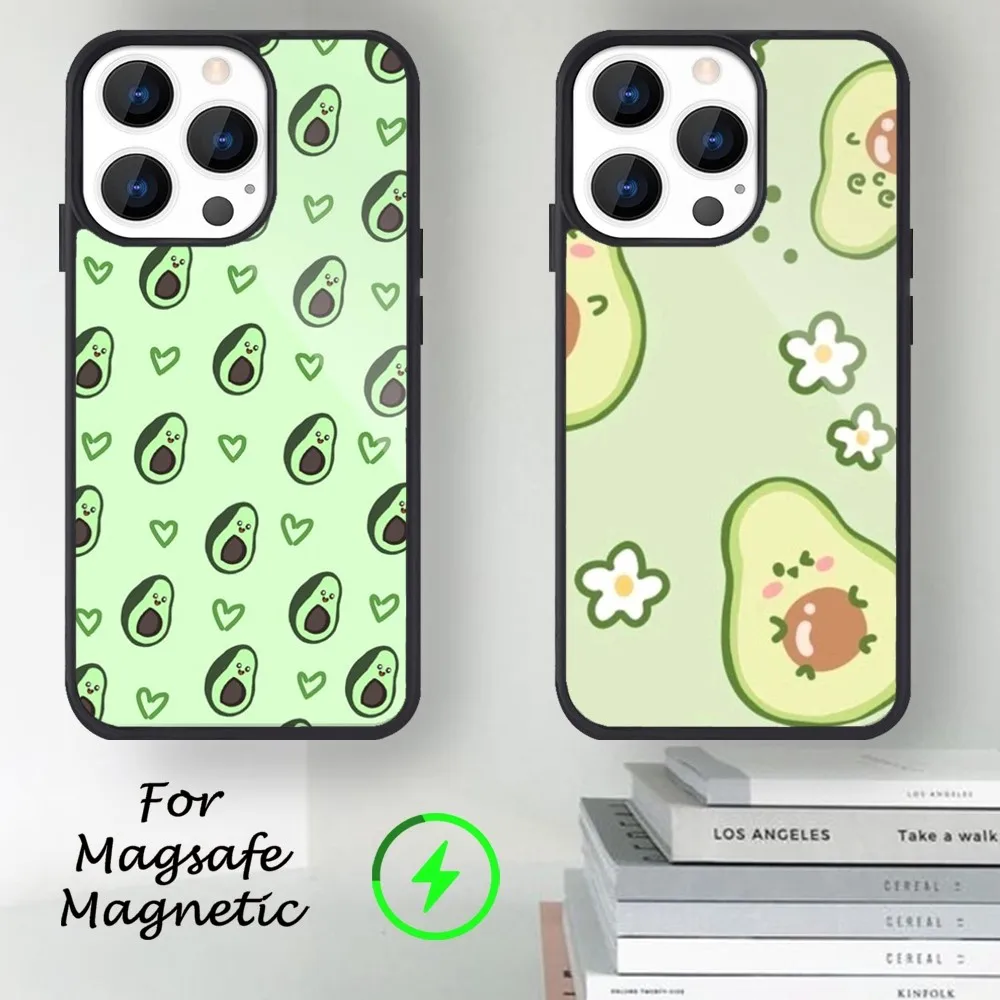 Cartoon Avocado Fruit Phone Case For iPhone 14 13 12 11 15 Pro Max Magsafe Magnetic