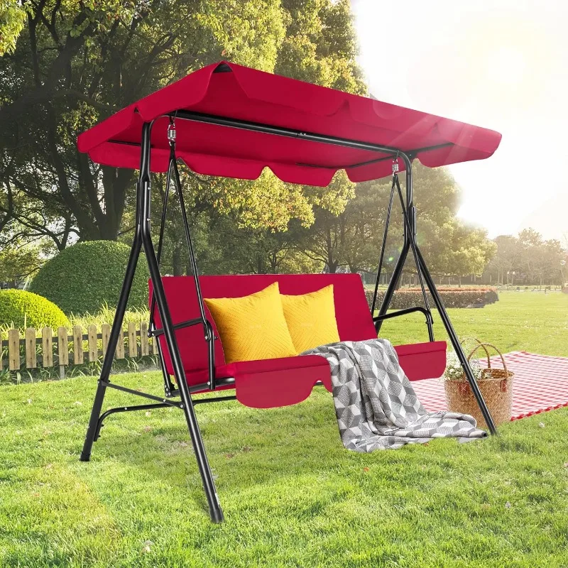 

3-Seats Outdoor Patio Swing Chairs with Adjustable Tilt Canopy & Durable Steel Frame, Porch Swing Outdoor Swings for Adults