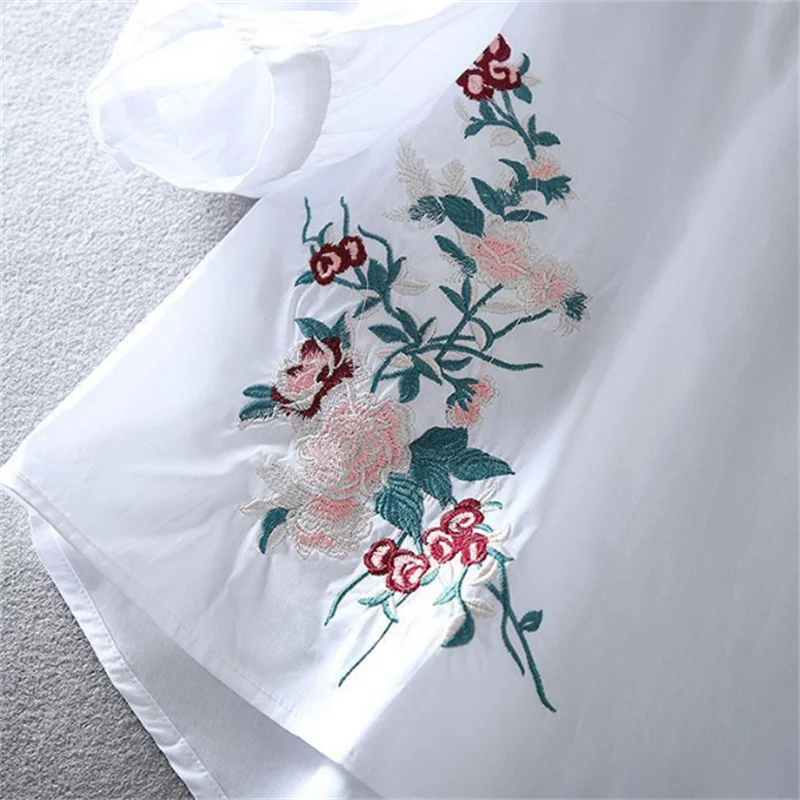 Summer Loose Blouse Women Shirt Embroidery Shirt For Women V-neck Shirt Elegant Oversized Chinese Blous Half Sleeve Female Shirt