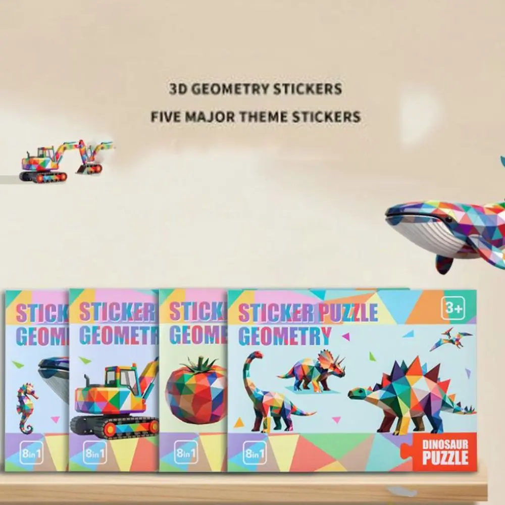 Libros de Pegatinas Geométricas 3D de Papel, Kit de Material de Pegatinas Hechas a Mano Montessori, Libro de Pegatinas de Animales Lindos de Dibujos Animados para Niños