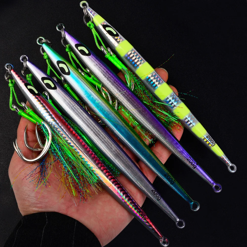 Proberos 1 Stück Simulierter 3D-Fischschuppen-Hardbait, schnell sinkender, leuchtender Metall-Jigging-Köder 60g-200g mit Haken, Bass- und Meerwasserköder – Detail 6